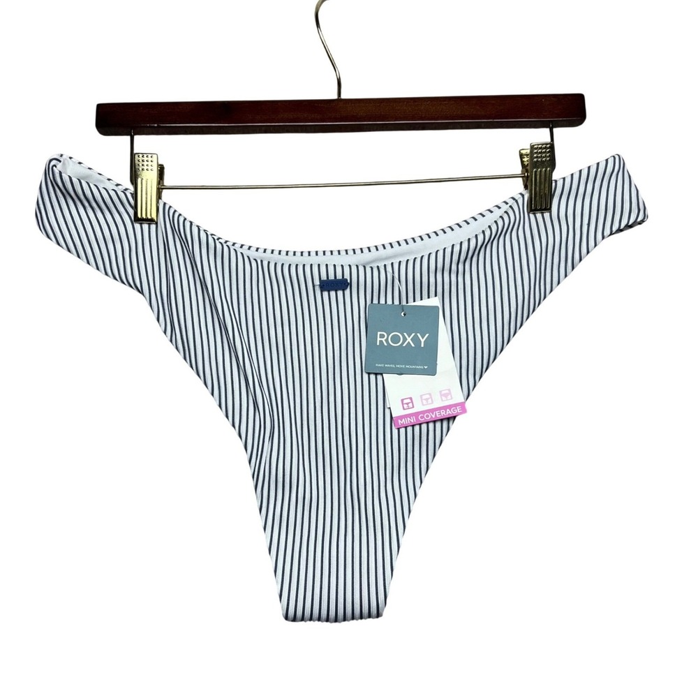 Roxy Coastal Escape Cheeky Bikini Bottoms Navy White Stripe Mini Coverage XXL
